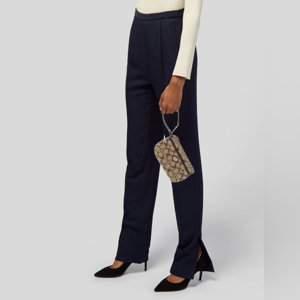Coach 1941 Signature C canvas turn‎ lock Wristlet Khaki Mahogany